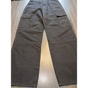 Black Cargo Pants Women's Size Medium High Waisted Wide Leg Casual Denim Jeans